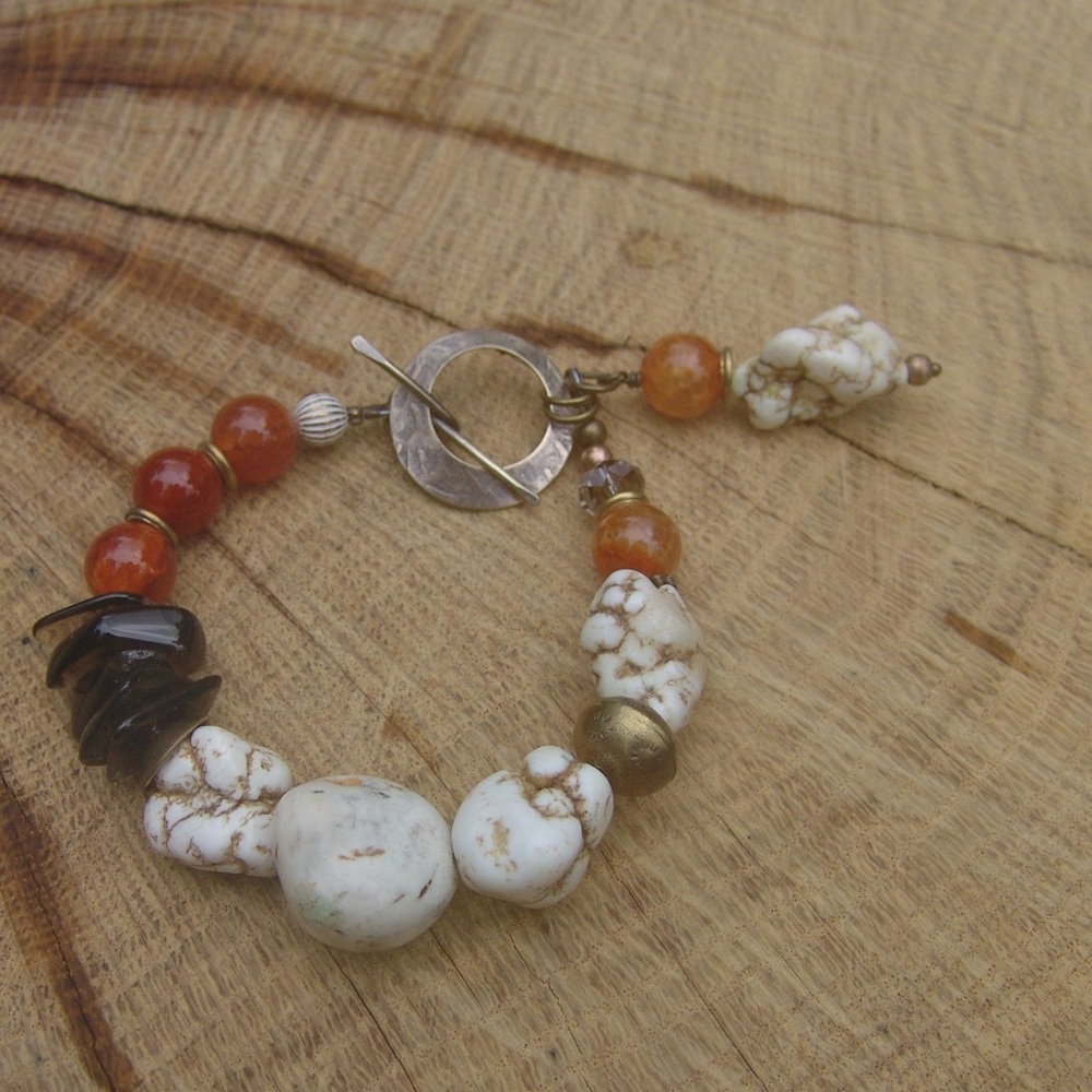 Fire Agate and Howlite Bead Bracelet by Sandy Robinson Jewelry